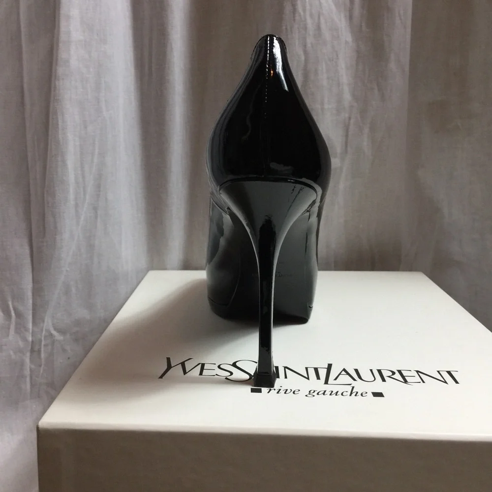 YSL Saint Laurent Black Patent Tribute Pumps 8. - Picture 3 of 10